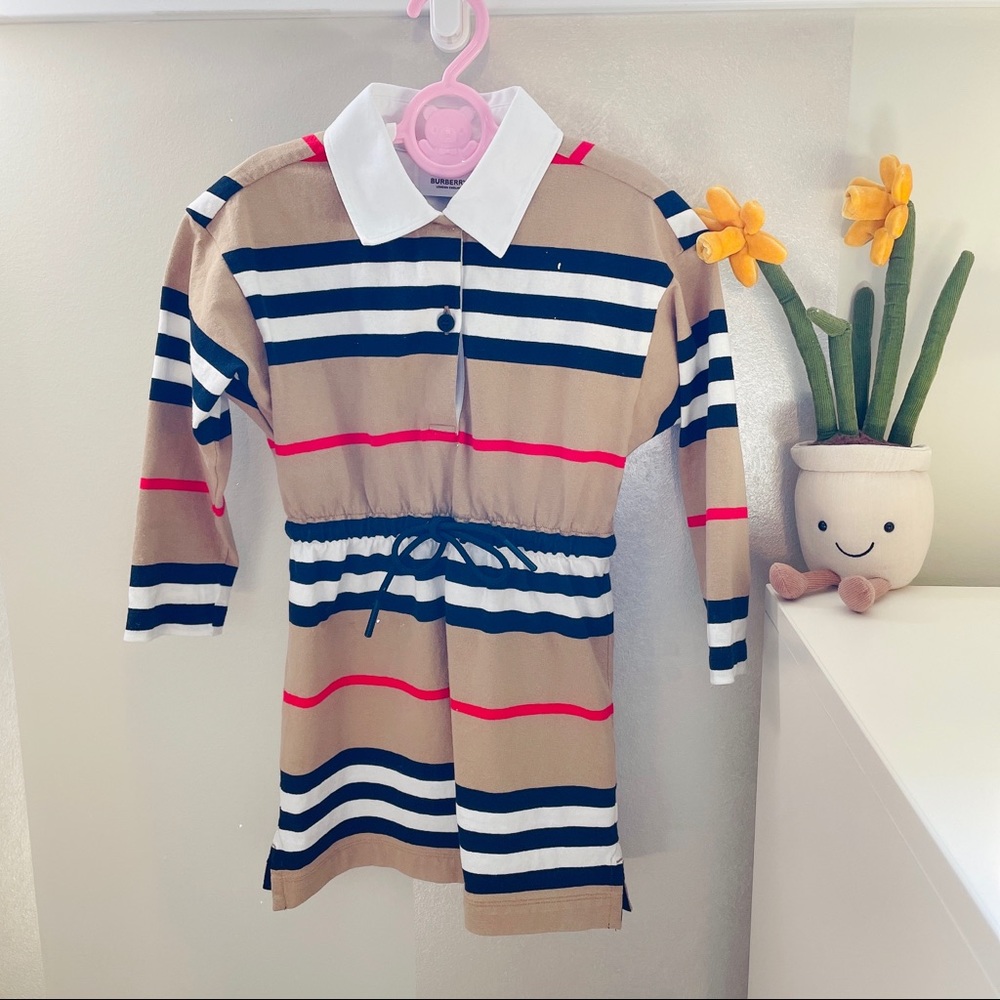 Burberry Long-sleeve Icon Stripe Dress / 4Y toddler girls
